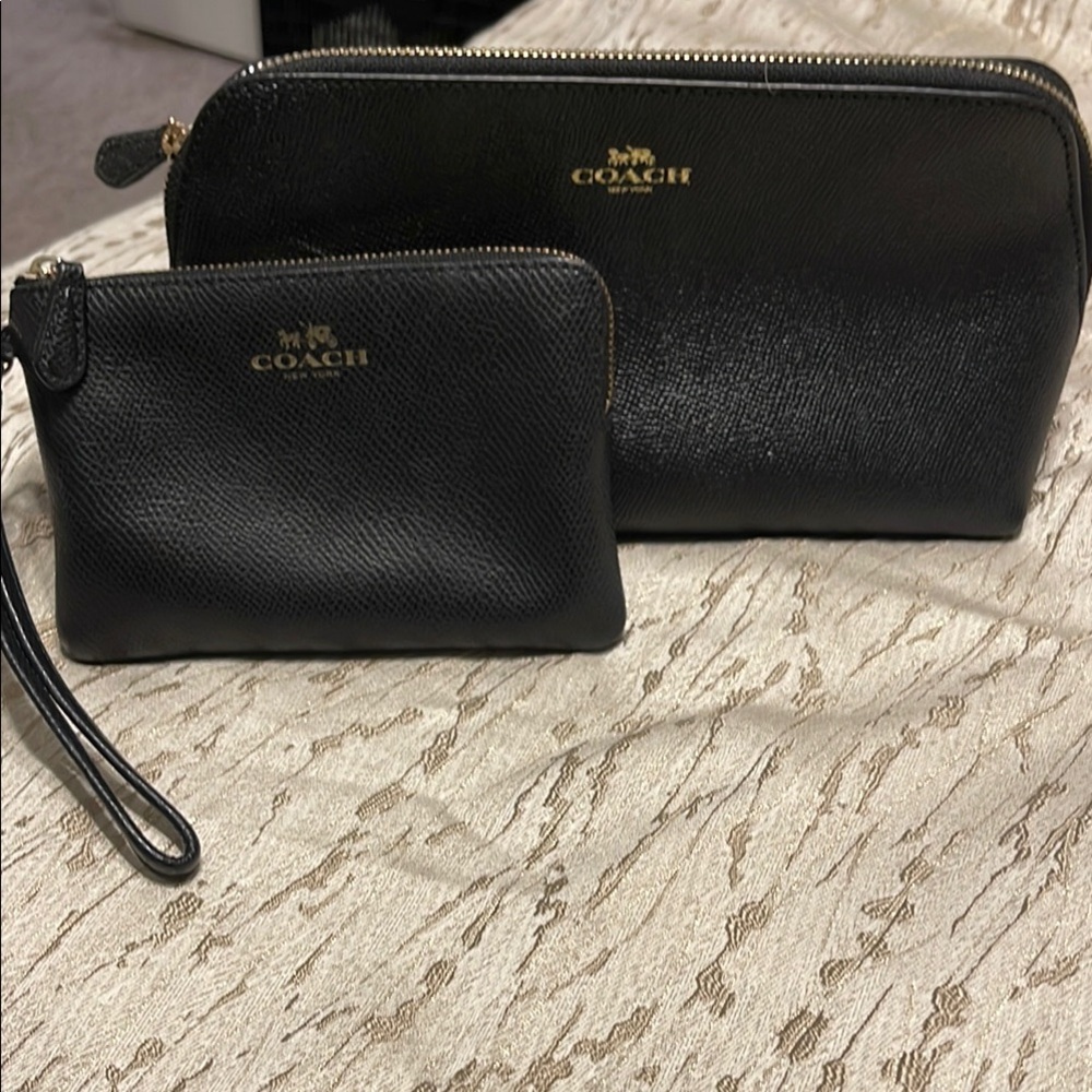 Coach Black and Cream Cosmetic Bags Set